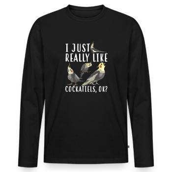 Cockatiel Cockatiel Cockatoo Perroquet Oiseau Cadeau - T-shirt manches longues Premium bio Homme - noir - Devant - Nico (187cm)