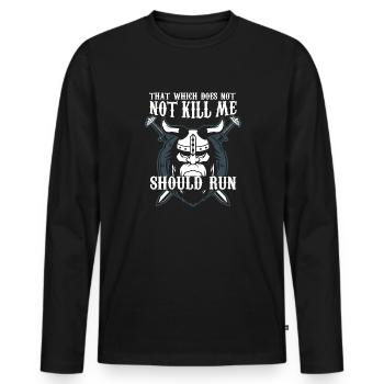 which not kill me should run Design for a viking - Männer Premium Bio Langarmshirt - Schwarz - Vorne - Nico (187cm)