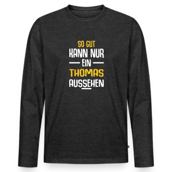 Thomas Vorname Name Geburtstag - Männer Premium Bio Langarmshirt - Anthrazit meliert - Vorne - Nico (187cm)