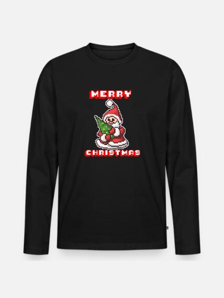 Merry Christmas I Xmas I 8 Bit Pixelated Santa - Men's Premium Organic Long Sleeve Shirt - black