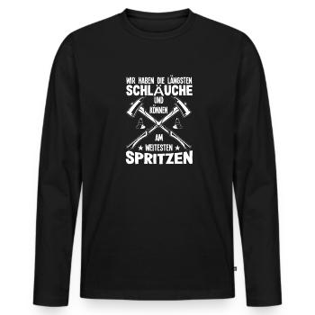 Wir Haben Die Längsten Schläuche Versauter - Männer Premium Bio Langarmshirt - Schwarz - Vorne - Nico (187cm)