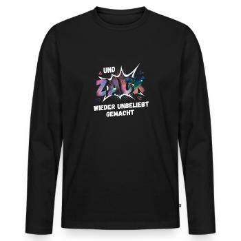 Und Zack wieder unbeliebt gemacht - Männer Premium Bio Langarmshirt - Schwarz - Vorne - Nico (187cm)