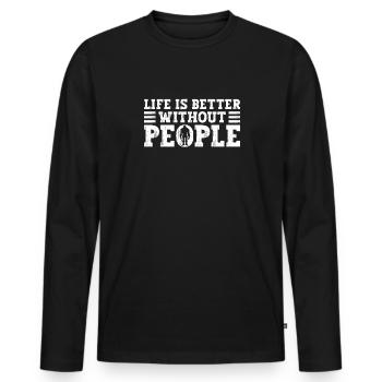 Bigfoot Sasquatch La vie est meilleure sans les gens - T-shirt manches longues Premium bio Homme - noir - Devant - Nico (187cm)