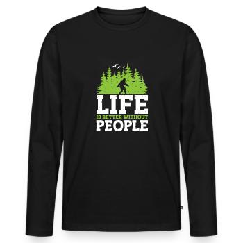 Bigfoot Sasquatch Life Is Better Without People - Men's Premium Organic Long Sleeve Shirt - black - Front - Nico (187cm)