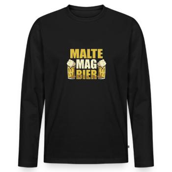 Malte mag Bier Name Geburtstag - Männer Premium Bio Langarmshirt - Schwarz - Vorne - Nico (187cm)
