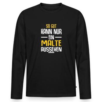 Malte Vorname Name Geburtstag - Männer Premium Bio Langarmshirt - Schwarz - Vorne - Nico (187cm)