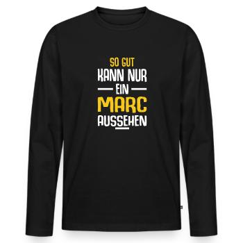 Marc Vorname Name Geburtstag - Männer Premium Bio Langarmshirt - Schwarz - Vorne - Nico (187cm)