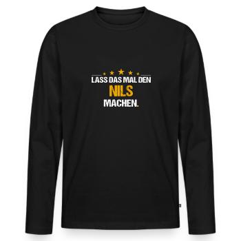 Lass das mal den Nils machen Name - Männer Premium Bio Langarmshirt - Schwarz - Vorne - Nico (187cm)