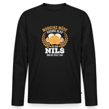 Nils Vorname Name Geburtstag Bier saufen - Männer Premium Bio Langarmshirt - Schwarz - Vorne - Nico (187cm)