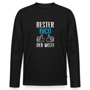Nico Vorname Name Geburtstag - Männer Premium Bio Langarmshirt - Schwarz - Vorne - Nico (187cm)