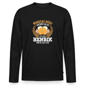 Henrik Vorname Name Geburtstag Bier saufen - Männer Premium Bio Langarmshirt - Schwarz - Vorne - Nico (187cm)