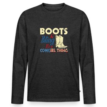 Western Lifestyle Boots Bling - Men's Premium Organic Long Sleeve Shirt - heather anthracite - Front - Nico (187cm)