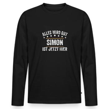Simon Vorname Name Geburtstag - Männer Premium Bio Langarmshirt - Schwarz - Vorne - Nico (187cm)