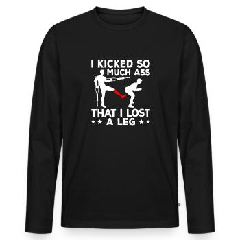 Leg surgery wheelchair lost leg - Men's Premium Organic Long Sleeve Shirt - black - Front - Nico (187cm)
