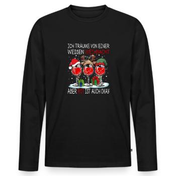 Ich Träume von einer Weißen Weihnacht aber Rot ist - Männer Premium Bio Langarmshirt - Schwarz - Vorne - Nico (187cm)
