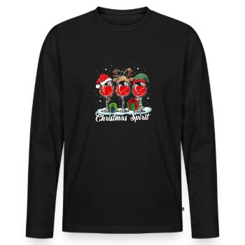 Funny Christmas Spirits Glasses Of Wine Pajama - Männer Premium Bio Langarmshirt - Schwarz - Vorne - Nico (187cm)