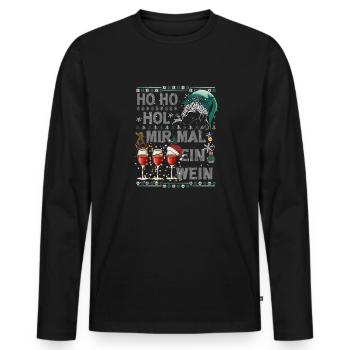 Ho Ho Hol Mir Mal Ein WEIN Ugly Christmas Sweater - Männer Premium Bio Langarmshirt - Schwarz - Vorne - Nico (187cm)