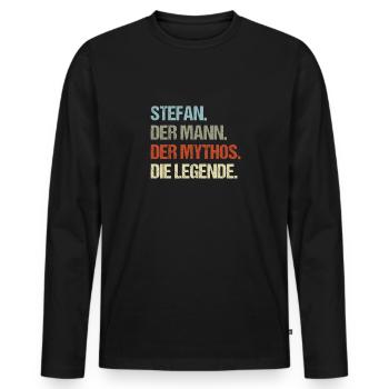Stefan der Mann der Mythos die Legende - Männer Premium Bio Langarmshirt - Schwarz - Vorne - Nico (187cm)