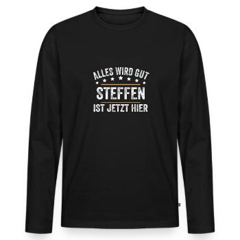 STeffen Vorname Name Geburtstag - Männer Premium Bio Langarmshirt - Schwarz - Vorne - Nico (187cm)