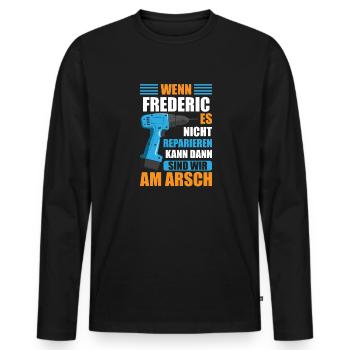 Frederic Vorname Name Geburtstag Reparieren - Männer Premium Bio Langarmshirt - Schwarz - Vorne - Nico (187cm)