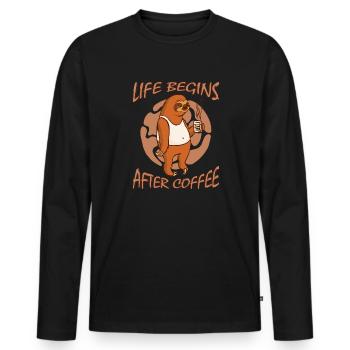 Das Leben Beginnt Nach Dem Harten Morgen - Männer Premium Bio Langarmshirt - Schwarz - Vorne - Nico (187cm)