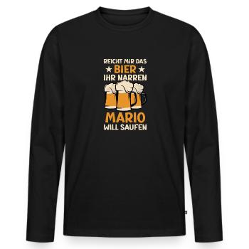 Reicht mir das Bier Mario Saufen Namen - Männer Premium Bio Langarmshirt - Schwarz - Vorne - Nico (187cm)
