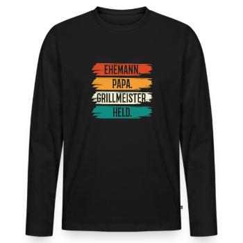 Ehemann Papa Grillmeister - Männer Premium Bio Langarmshirt - Schwarz - Vorne - Nico (187cm)