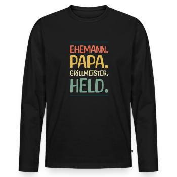 Ehemann Papa Grillmeister - Männer Premium Bio Langarmshirt - Schwarz - Vorne - Nico (187cm)