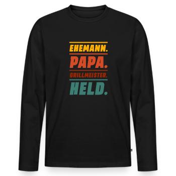 Ehemann Papa Grillmeister - Männer Premium Bio Langarmshirt - Schwarz - Vorne - Nico (187cm)