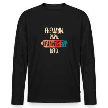 Ehemann Papa Grillmeister - Männer Premium Bio Langarmshirt - Schwarz - Vorne - Nico (187cm)