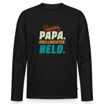 Ehemann Papa Grillmeister - Männer Premium Bio Langarmshirt - Schwarz - Vorne - Nico (187cm)