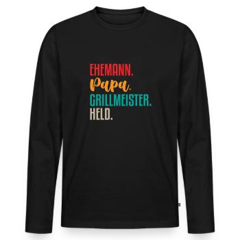 Ehemann Papa Grillmeister - Männer Premium Bio Langarmshirt - Schwarz - Vorne - Nico (187cm)