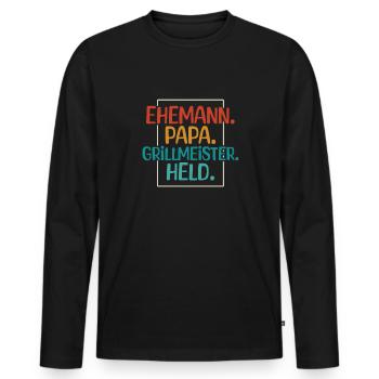 Ehemann Papa Grillmeister - Männer Premium Bio Langarmshirt - Schwarz - Vorne - Nico (187cm)