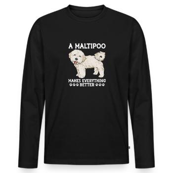 Chien Maltipoo - T-shirt manches longues Premium bio Homme - noir - Devant - Nico (187cm)