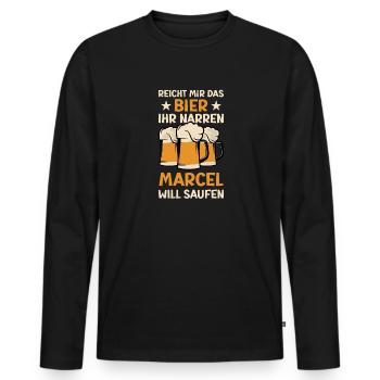 Reicht mir das Bier Marcel Saufen Namen - Männer Premium Bio Langarmshirt - Schwarz - Vorne - Nico (187cm)