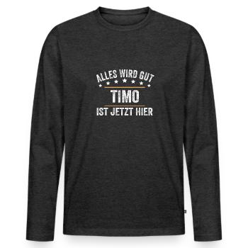 Timo Vorname Name Geburtstag - Männer Premium Bio Langarmshirt - Anthrazit meliert - Vorne - Nico (187cm)
