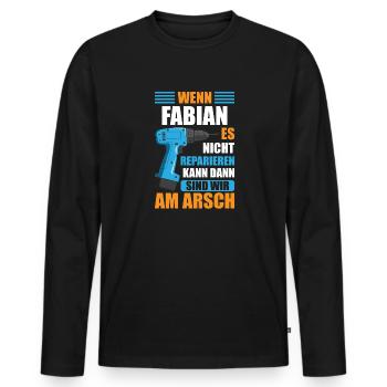 Fabian Vorname Name Geburtstag Reparieren - Männer Premium Bio Langarmshirt - Schwarz - Vorne - Nico (187cm)
