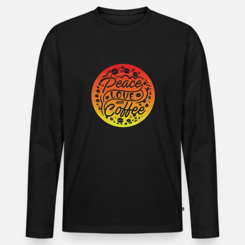 Frieden Liebe Und Kaffee - Männer Premium Bio Langarmshirt - Schwarz