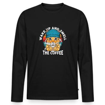 Wake up and smell the coffee - Men's Premium Organic Long Sleeve Shirt - black - Front - Nico (187cm)