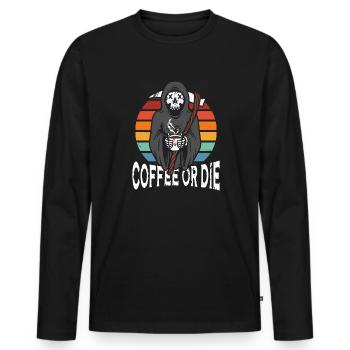 Café ou matrice - T-shirt manches longues Premium bio Homme - noir - Devant - Nico (187cm)