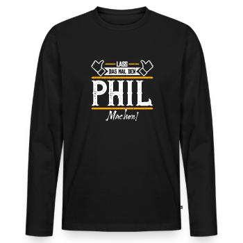 Phil Geschenkidee Geschenk Geburtstag - Männer Premium Bio Langarmshirt - Schwarz - Vorne - Nico (187cm)