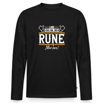 Rune Geschenkidee Geschenk Geburtstag - Männer Premium Bio Langarmshirt - Schwarz - Vorne - Nico (187cm)