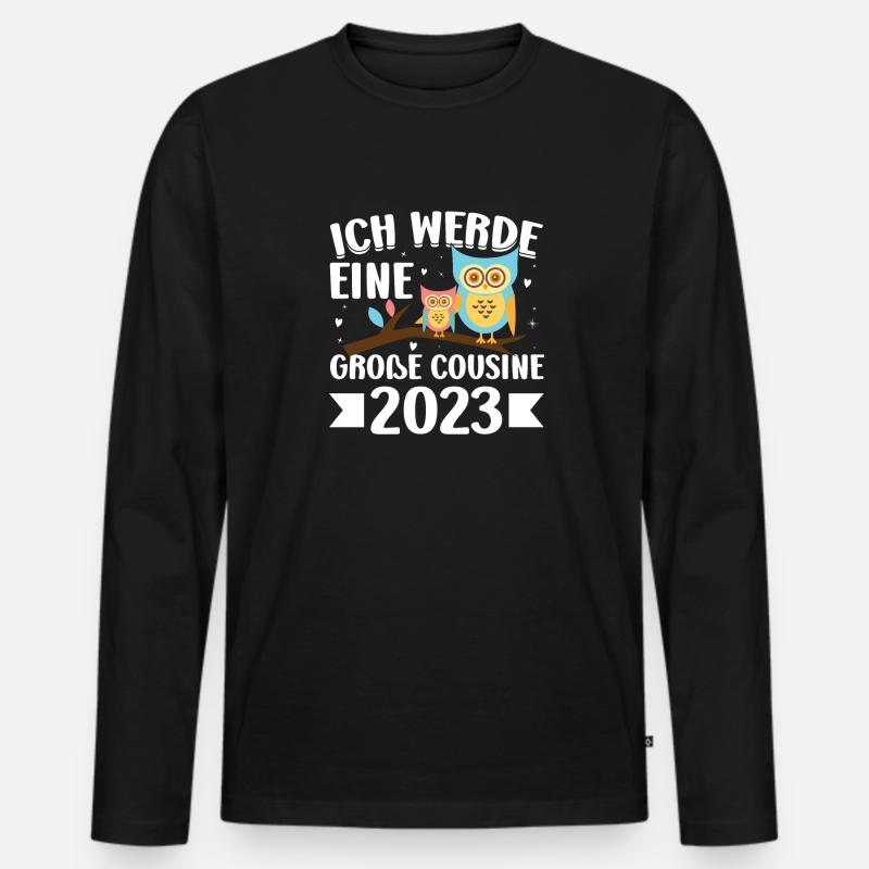 Kinder Ich werde Große Cousine 2023 T-Shirt Eule - Männer Premium Bio Langarmshirt - Schwarz