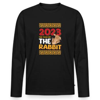 2023 L’année du zodiaque chinois lapin - T-shirt manches longues Premium bio Homme - noir - Devant - Nico (187cm)