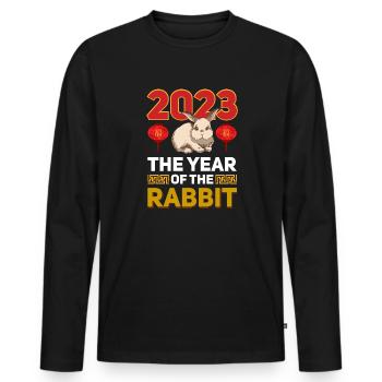 2023 L’année du zodiaque chinois lapin - T-shirt manches longues Premium bio Homme - noir - Devant - Nico (187cm)