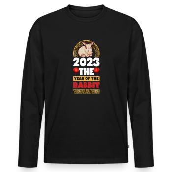 2023 L’année du zodiaque chinois lapin - T-shirt manches longues Premium bio Homme - noir - Devant - Nico (187cm)