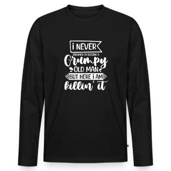 Funny Grumpy Old Man Killin 'it Grandpa Grandpa - Men's Premium Organic Long Sleeve Shirt - black - Front - Nico (187cm)