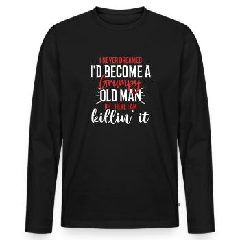 Drôle Grumpy Old Man Killin 'it Grandpa Grandpa Grandpa - T-shirt manches longues Premium bio Homme - noir - Devant - Nico (187cm)