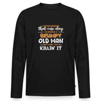 Drôle Grumpy Old Man Killin 'it Grandpa Grandpa Grandpa - T-shirt manches longues Premium bio Homme - noir - Devant - Nico (187cm)