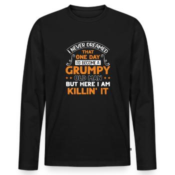 Drôle Grumpy Old Man Killin 'it Grandpa Grandpa Grandpa - T-shirt manches longues Premium bio Homme - noir - Devant - Nico (187cm)